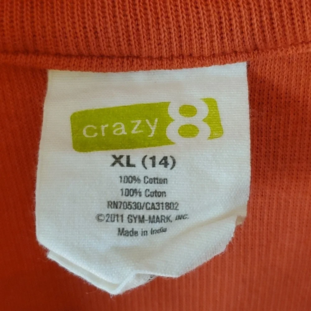 Crazy‎ 8 Boys Size 14 Orange Striped Quarter Zip Top